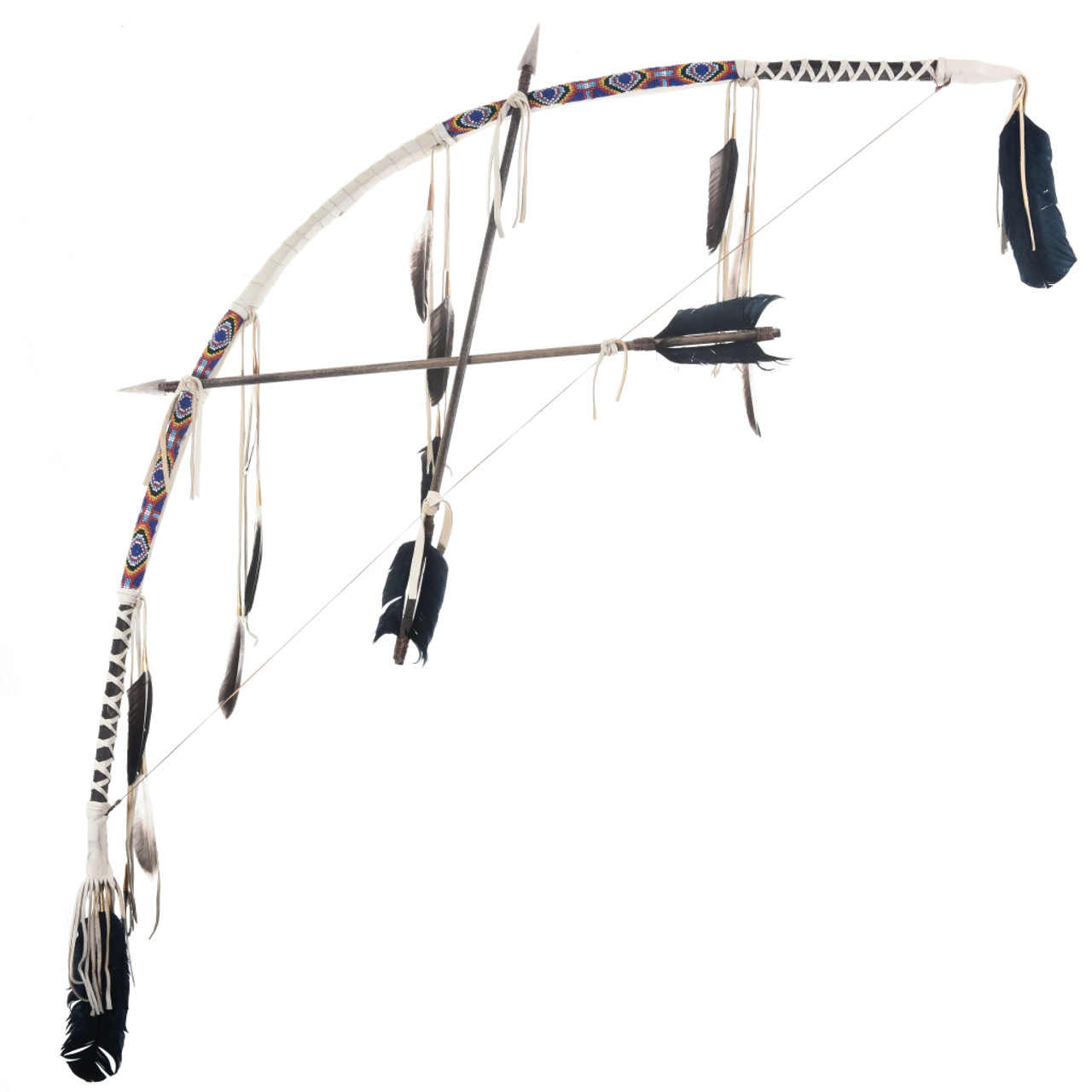 Indian Beaded Buckskin Bow And Arrows Handmade Wall Decor 3113