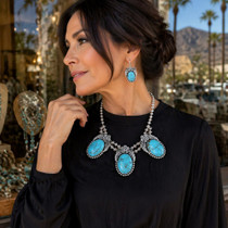 ]Genuine Kingman Turquoise Necklace Set 25497