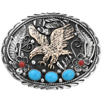 Navajo Gold Silver Turquoise Belt Buckle 17435