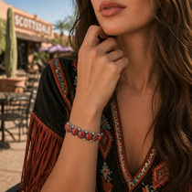 Navajo Coral Row Sterling Bracelet 23237