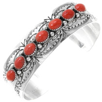 Southwest Red Coral Sterling Cuff Bracelet 25295
