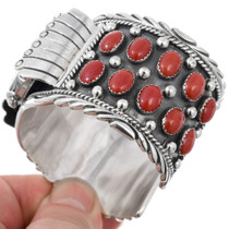Navajo Red Coral Sterling Silver Cuff Watch 24478