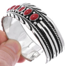 Southwest Coral Sterling Silver Cuff Bracelet 22398