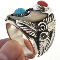 Turquoise Coral Navajo Mens Ring 23620
