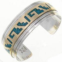 Gold Silver Turquoise Southwest Cuff Bracelet 13162