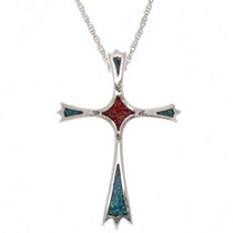 Navajo Christian Turquoise Cross Pendant 25499