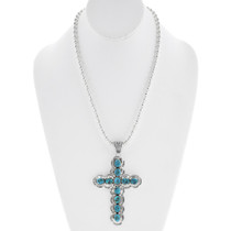 Hammered Silver Native American Cross Turquoise Pendant 19492