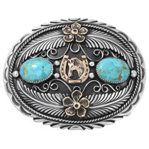 Turquoise Silver Gold Belt Buckle 23555