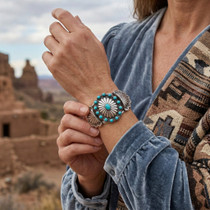 Southwest Sterling Silver Real Turquoise Cuff Bracelet 24750