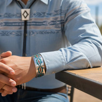Southwest Navajo Rug Pattern Turquoise Coral Bracelet Mens 13149