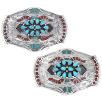 Sterling Silver Coral Turquoise Navajo Belt Buckle Artist Garrison Boyd Signed 28285