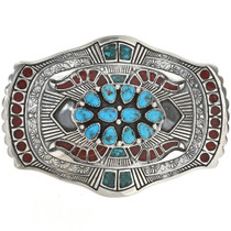 Natural Kingman Turquoise Coral Belt Buckle 28285