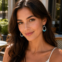 Sterling Silver Turquoise Hoop Dangle Earrings 26828