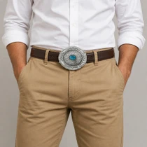 Navajo Natural Kingman Turquoise-Silver-Belt Buckle 26274