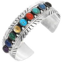 Colorful Multi Gemstone Sterling Silver Navajo Bracelet 28968