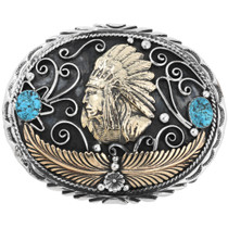 Indian Chief Turquoise Belt Buckle 15213