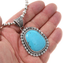 Native American Turquoise Silver Pendant 28924