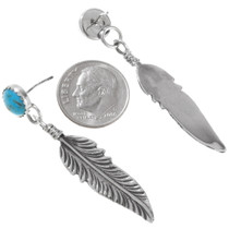 Silver Feather Turquoise Dangle Earrings 27147