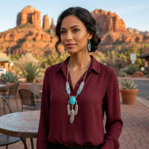 Turquoise Silver Feather Ladies Southwest Necklace Set 25593