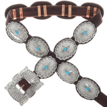 Kingman Turquoise Silver Concho Belt 23793