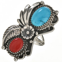 Turquoise Coral Silver Ladies Ring