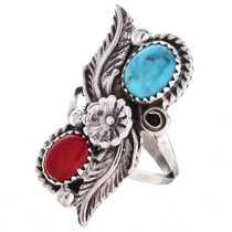 Navajo Turquoise Coral Ladies Ring 28532