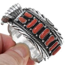 Navajo Coral Sterling Watch Cuff 23071