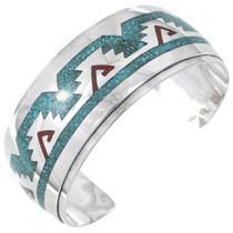 Turquoise Coral Navajo Pattern Sterling Silver Cuff Bracelet 26000