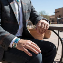 Southwest Real Turquoise Navajo Pattern Bracelet Mens 26000