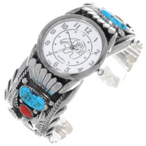 Navajo Turquoise Coral Cuff Watch 24481