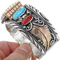 Gold Turquoise Watch Navajo Artist Ahasteen 24470