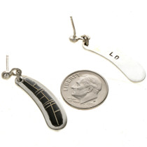 Inlaid Jet Silver Post Dangle Earrings 29376