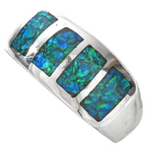 Inlaid Opal Silver Navajo Mens Ring 29527