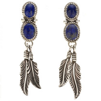 Native American Lapis Silver Feather Earrings 29459