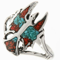 Turquoise Coral Inlaid Silver Ring 27568