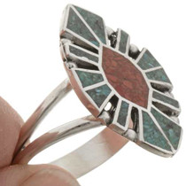 Chip Inlay Turquoise Coral Ring 27160