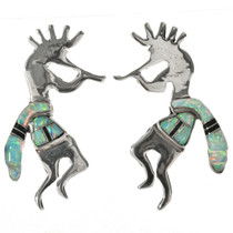 Inlaid Opal Jet Kokopelli Earrings 29539