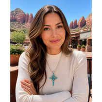 Natural Kingman Turquoise Cross Pendant Navajo 27376