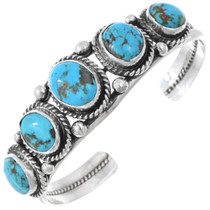 Sold Navajo Two Stone Sleeping Beauty Turquoise Flower Sterling Silver Cuff  Bracelet - Max Calladitto - Native American