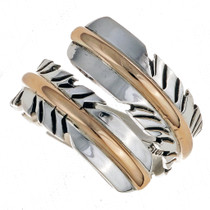 Native Silver Gold Bypass Feather Ring 24558