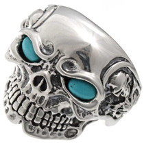 Navajo Turquoise Silver Skull Ring 25917