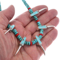 Navajo Turquoise Bead Sterling Claw Necklace 27782