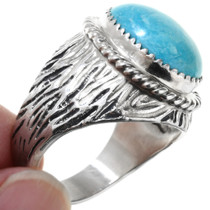 Navajo Grooved Sterling Silver Turquoise Ring 27093