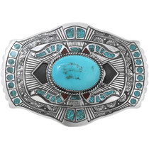 Navajo Sterling Silver Blue Turquoise Belt Buckle 28288