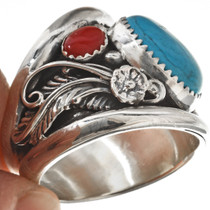Mens Turquoise Silver Ring 27411