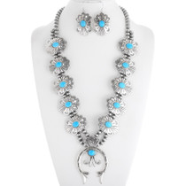 Turquoise Silver Squash Blossom Necklace 28341