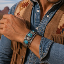 Mens Turquoise Sterling Silver Cuff Bracelet 25113