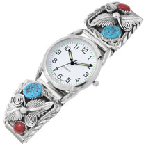 Turquoise Coral Sterling Silver Watch 24526