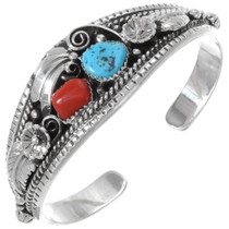 Turquoise Coral Sterling Cuff Bracelet 22531