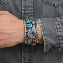 Mens Turquoise Silver Cuff Bracelet 18906